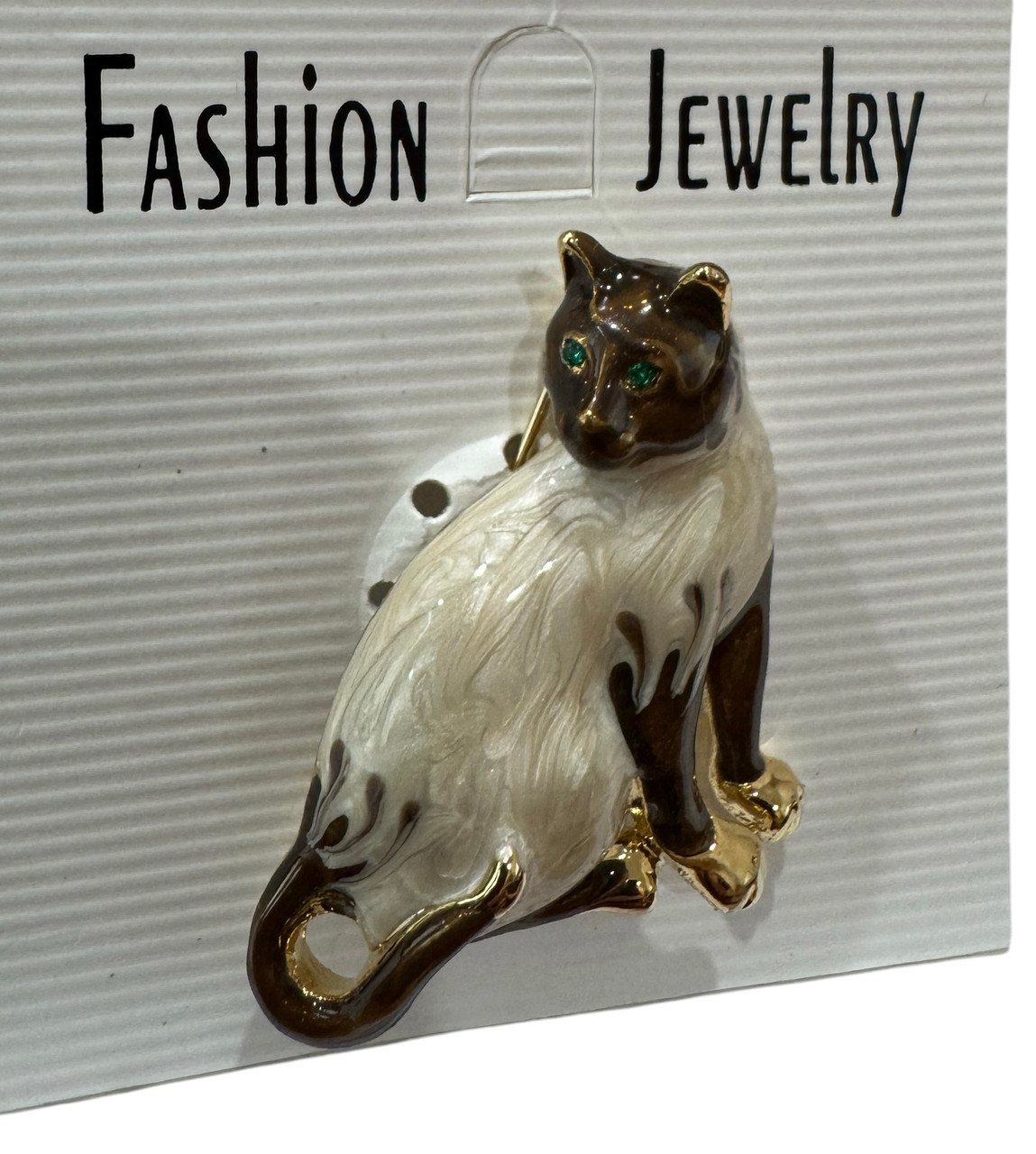 Fashion Jewelry - Siamese Cat with Jeweled Eyes Brooch Pin