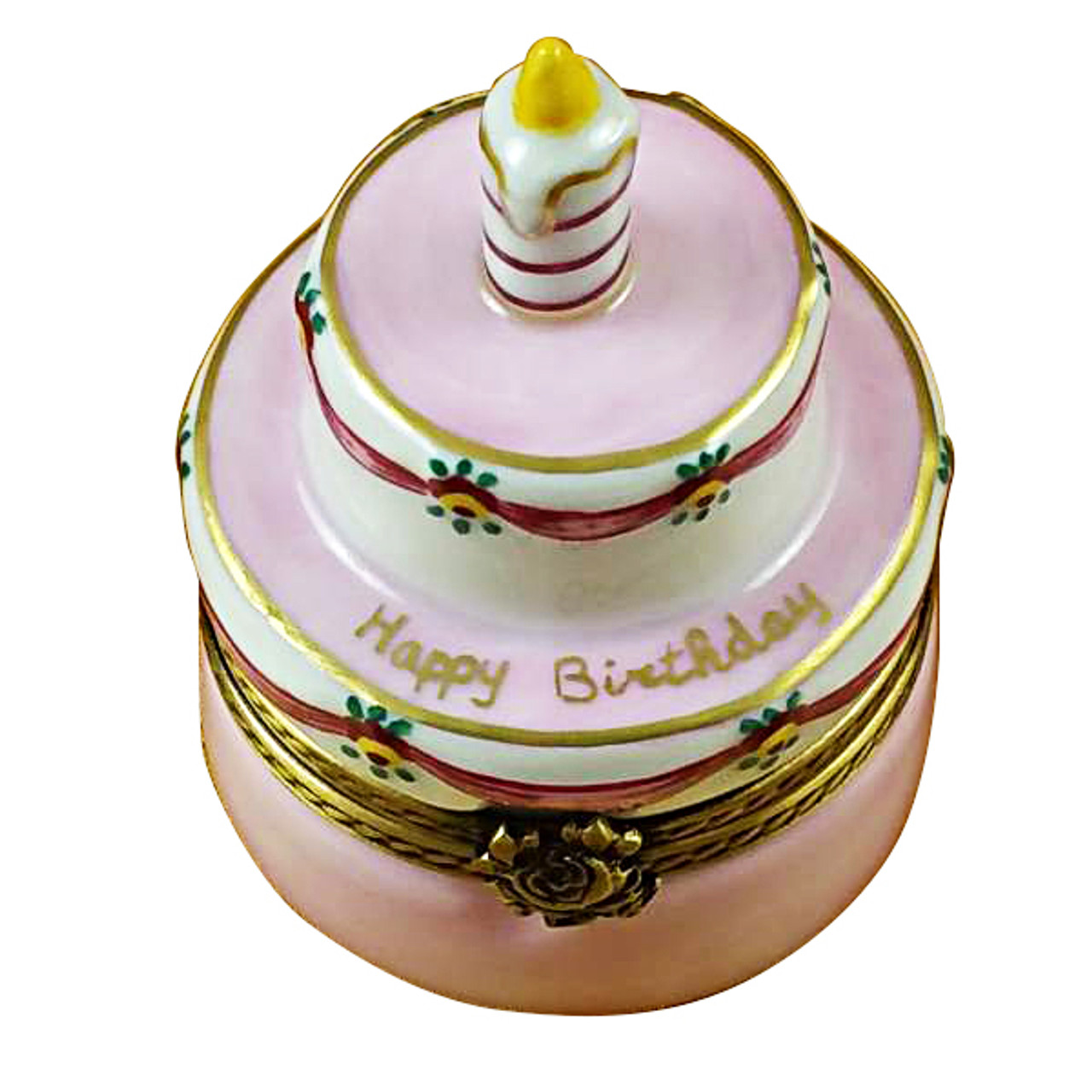 Birthday Cake W/Pink Candle Rochard Limoges Box