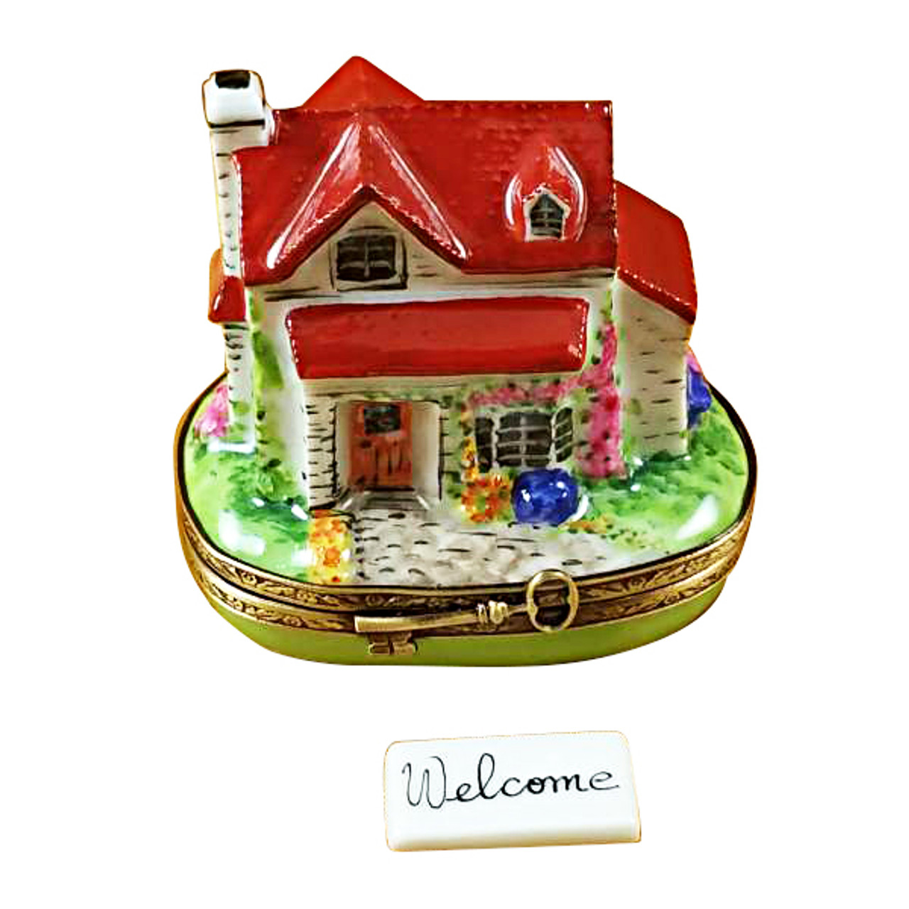 House/Cottage With Welcome Plaque Rochard Limoges Box