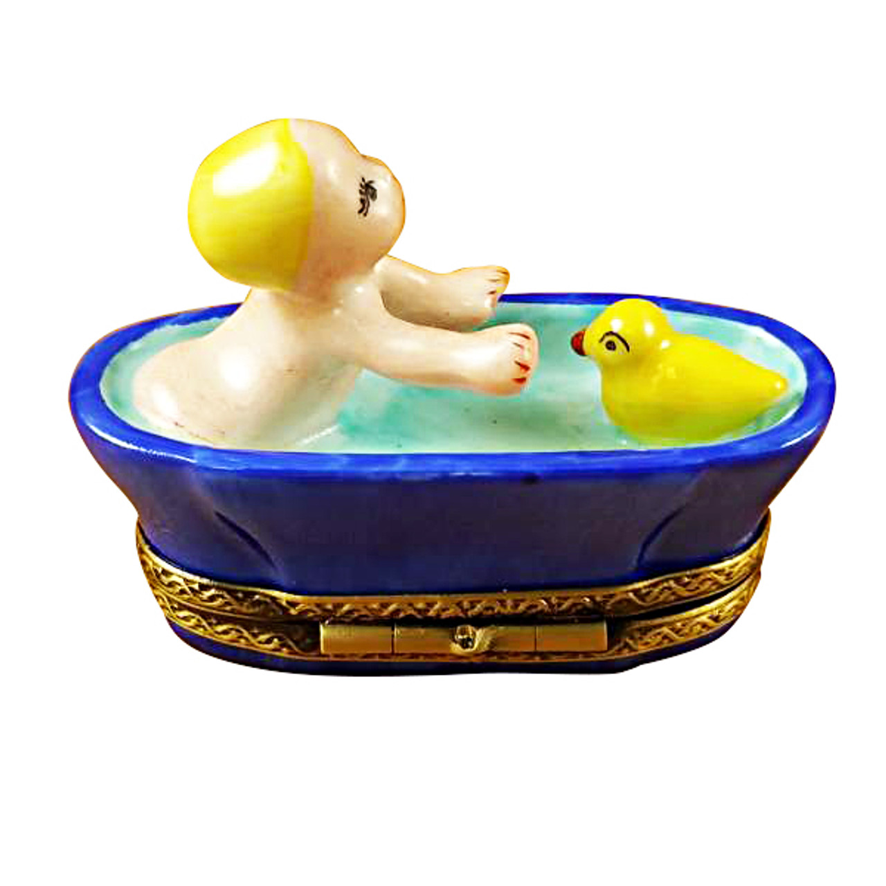 Limoges Imports Baby In Tub With Duck Limoges Box