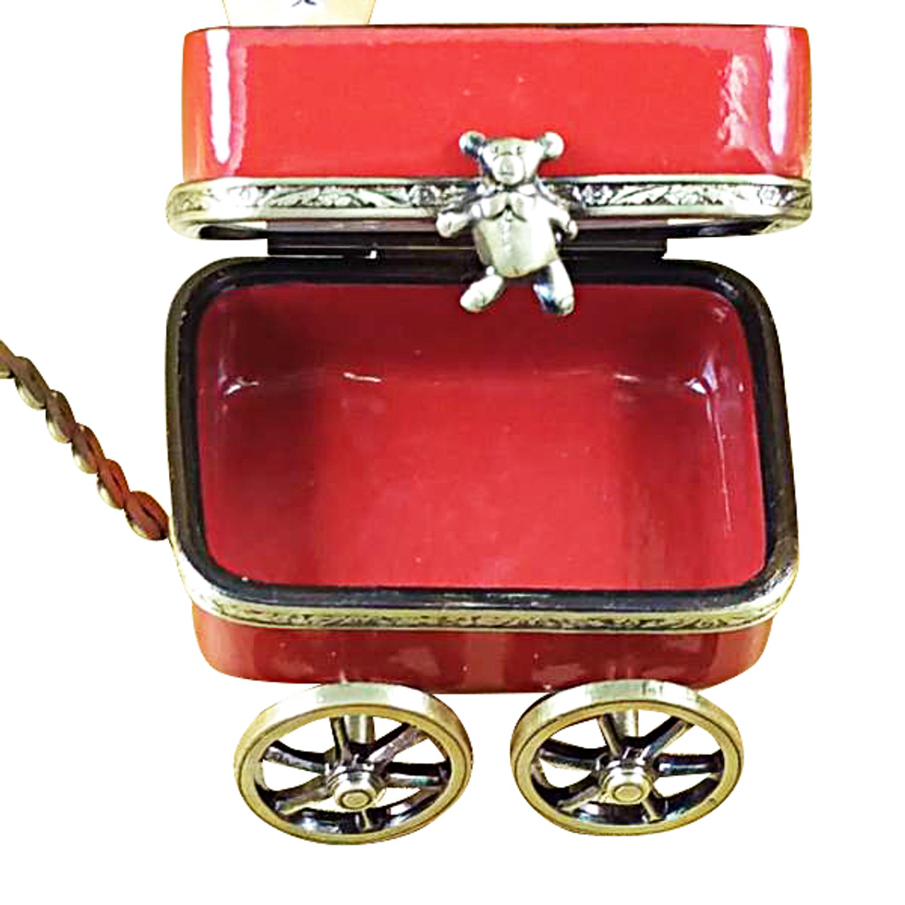 Rochard RED WAGON WITH BEAR Limoges Box RB102-J