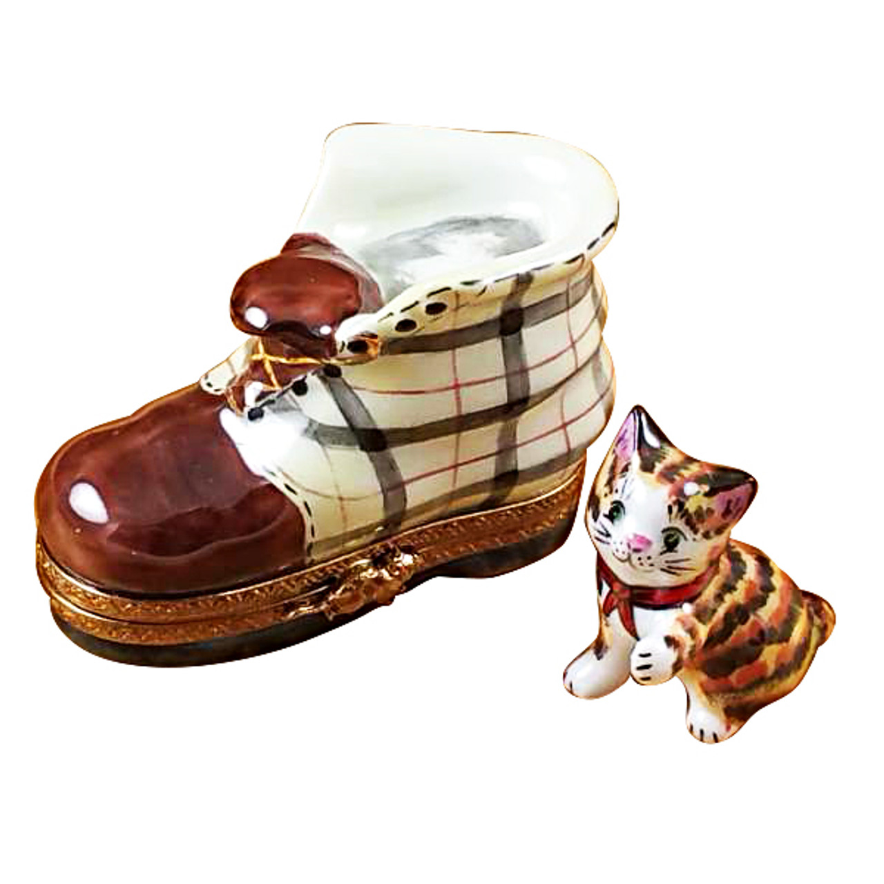 Cat In Burberry Boot Rochard Limoges Box