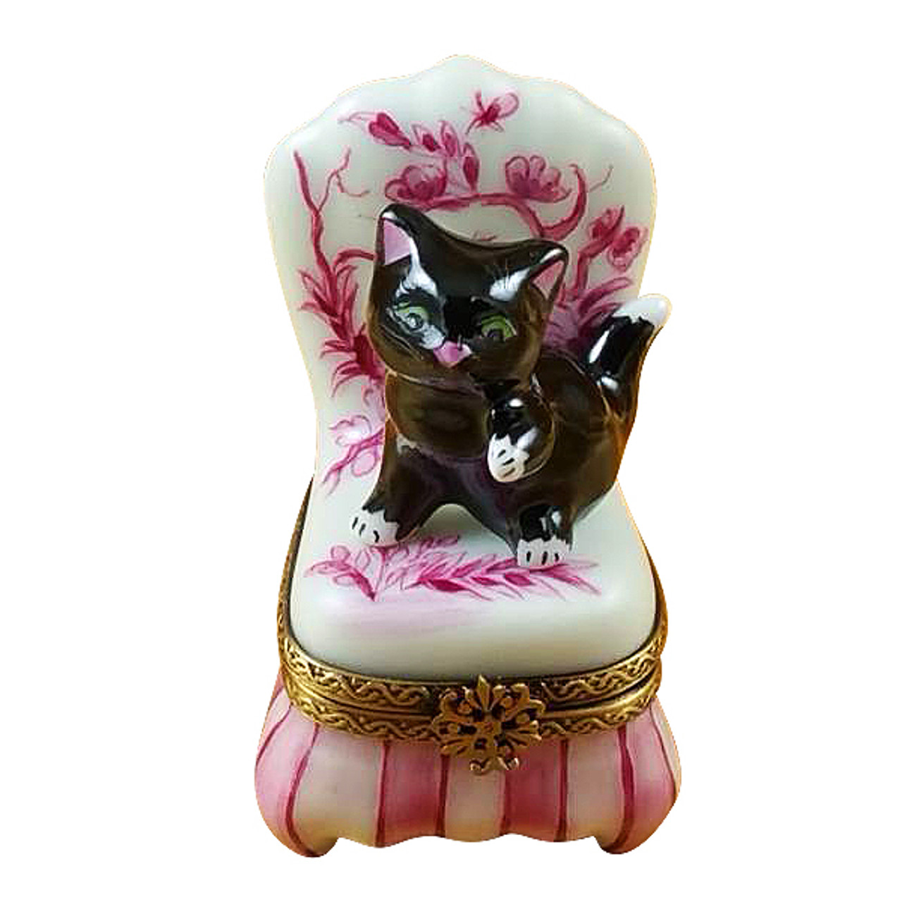 Black Cat On Toile Chair Rochard Limoges Box