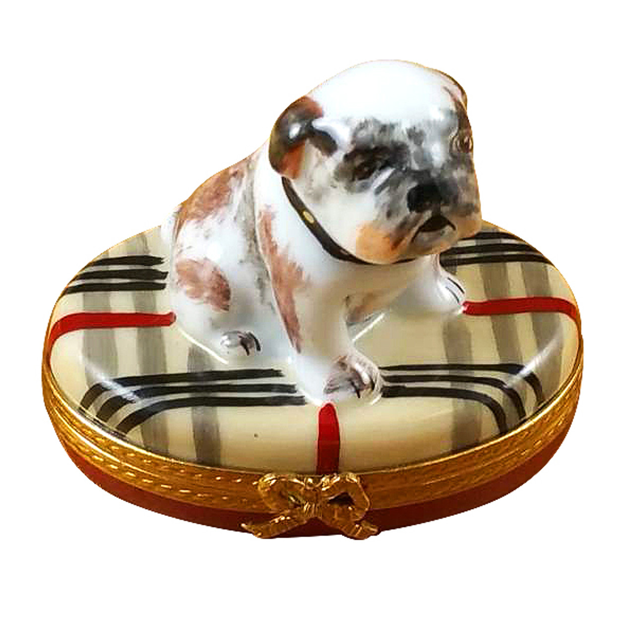 Bulldog On Plaid Rug Rochard Limoges Box