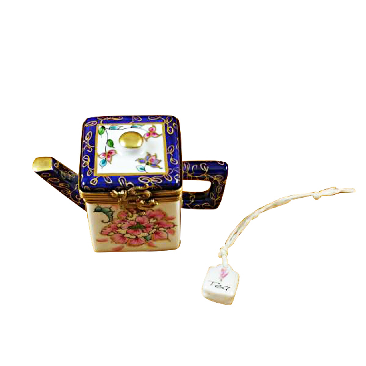 Square Teapot W/Blue Spout & Handle Rochard Limoges Box