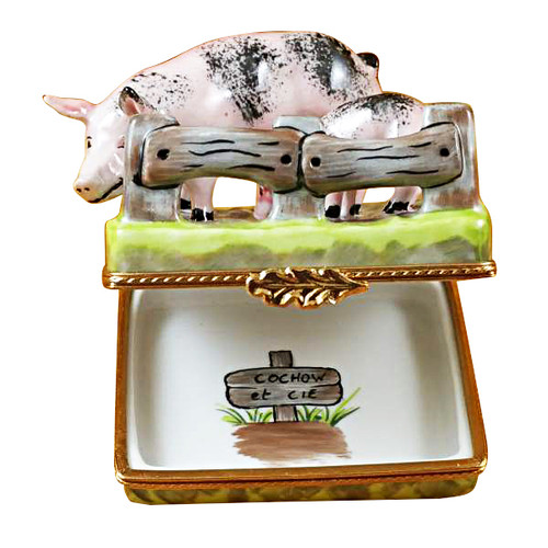 Limoges Imports 2 Spotted Pigs By Fence Limoges Box