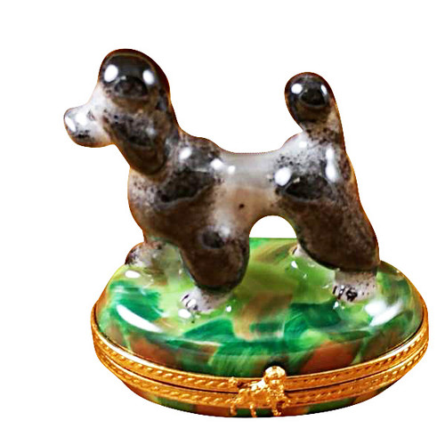 Limoges Imports Gray Poodle On Green Base Limoges Box