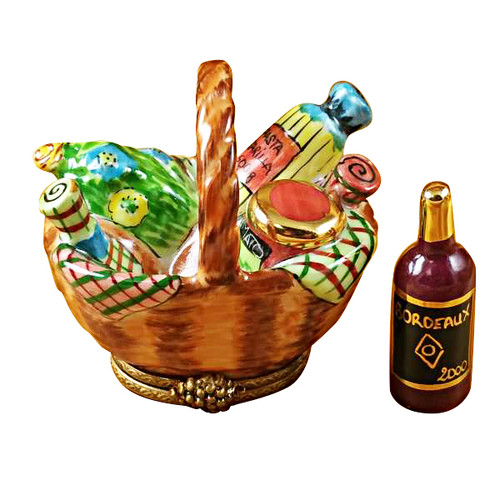 Limoges Imports Picnic Basket W/Bottle Limoges Box