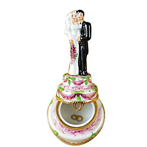 Limoges Imports Tall Bride & Groom On Cake Limoges Box