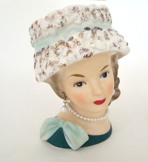 Antique Lady Head Vase Relpo K1517 in Sculpted Hat