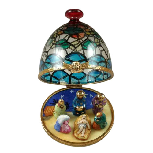 Rochard TAIN GLASS DOME W/ NATIVITY INSIDE Limoges Box RR219 