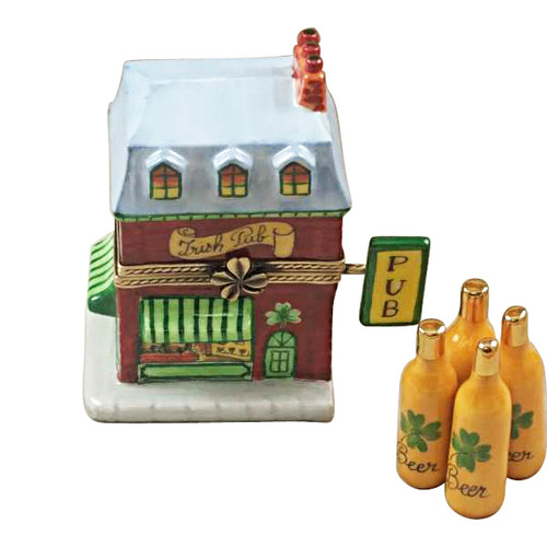 Rochard IRISH PUB WITH REMOVABLE BOTTLE OF BEER Limoges Box RT275 