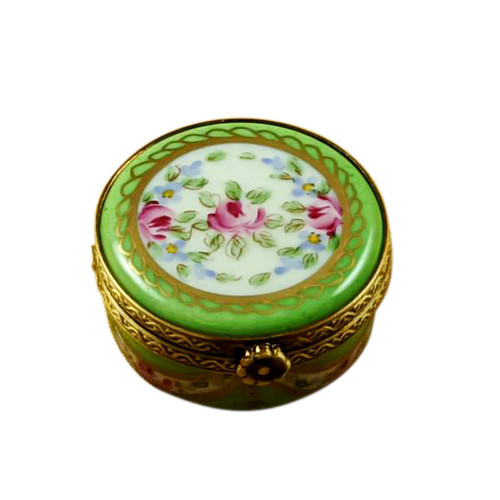 Small Green Round with Flowers Limoges Box RE251-D