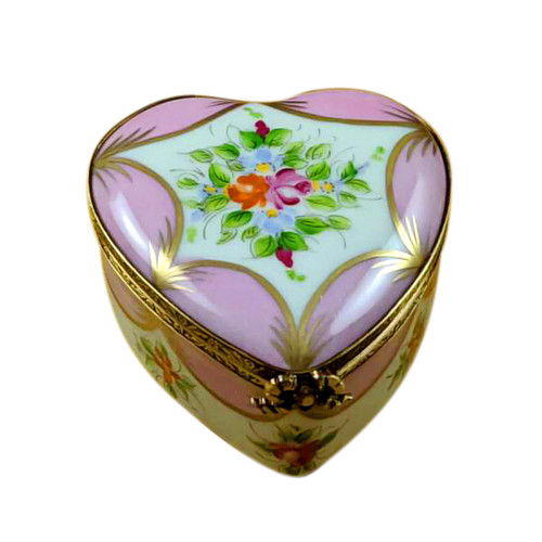 Pink Heart with Flowers Limoges Box - RH241