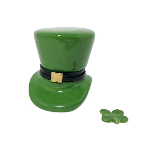 Leprechaun Hat with Four Leaf Clover Limoges Box RO226