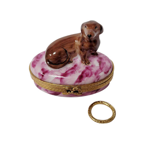 DACHSHUND Dog with Removable Brass Collar Rochard Limoges Box RD84