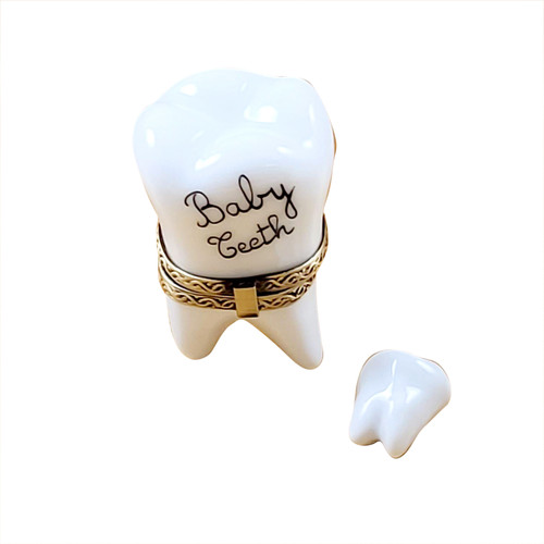 Large White Baby Tooth W/Removable Tooth Rochard Limoges Box RB106