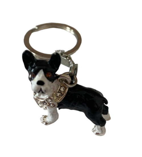 French Bulldog Dog Enamel Keyring with Crystals