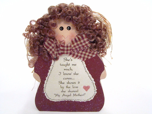 Wood Block My Angel MOTHER in Red