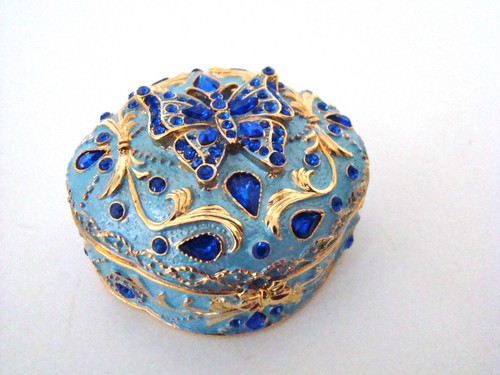 Enamel Jeweled Trinket Box - Brilliant blue jeweled Butterfly Design Enamel Jeweled Trinket Box - Brilliant blue jeweled Butterfly Design