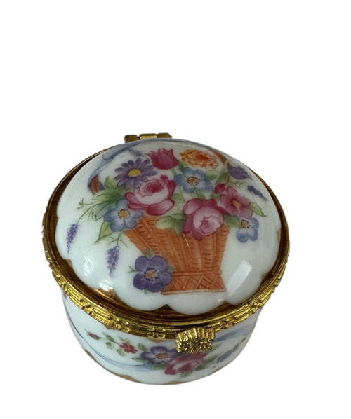 Round Basket with Flowers Trinket Box