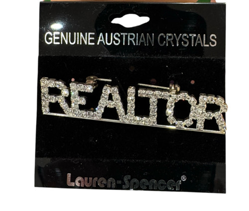Silver Realtor with Austrian Crystals Brooch Pin