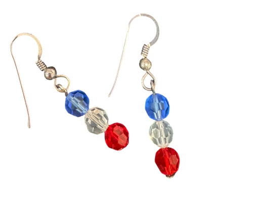 Patriotic Dangle 6mm Beaded Earrings Red White and Blue