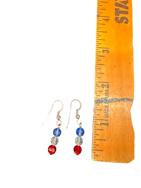 Patriotic Dangle 6mm Beaded Earrings Red White and Blue