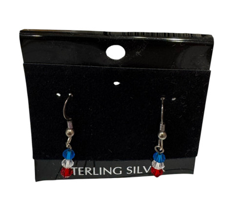 Patriotic Dangle 4mm Beaded Earrings Red White and Blue