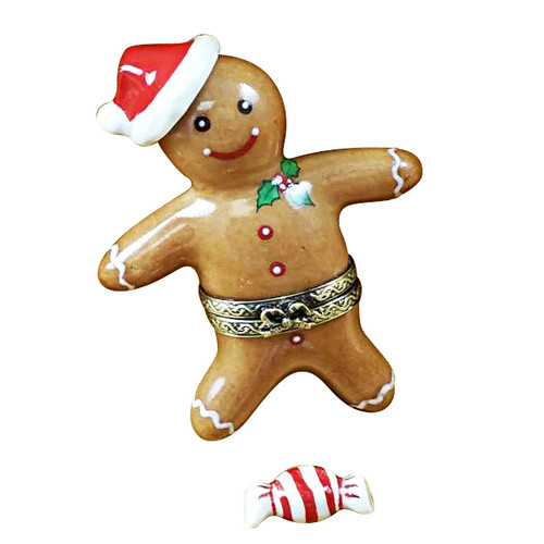 Santa Gingerbread Man W/ 3D And Peppermint Candy Rochard Limoges Box