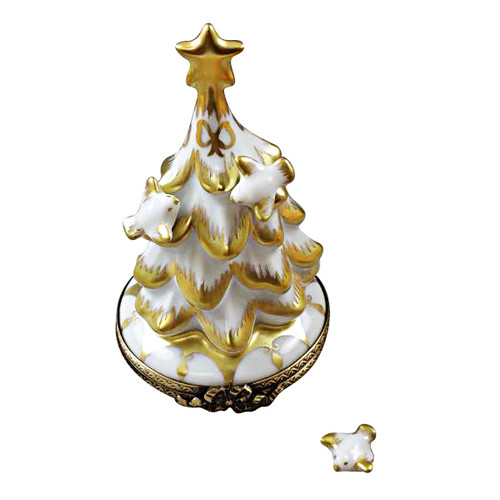White And Gold Christmas Tree With Doves Rochard Limoges Box