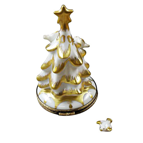 White And Gold Christmas Tree With Doves Rochard Limoges Box