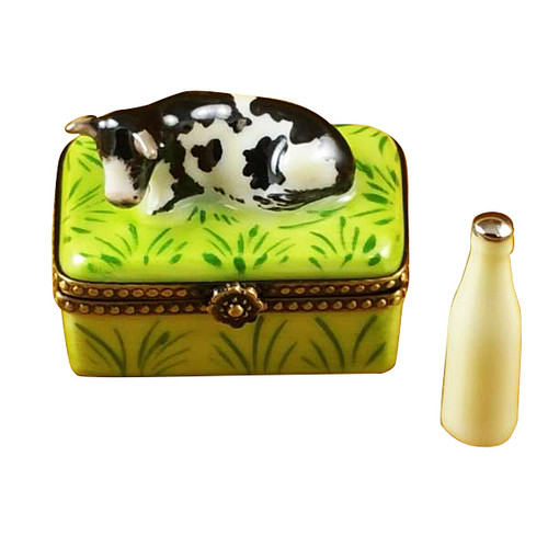 Cow W/Milk Bottle Rochard Limoges Box