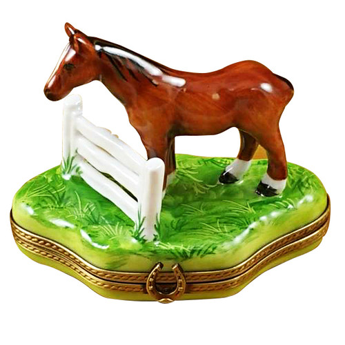 Horse Standing At Fence Rochard Limoges Box