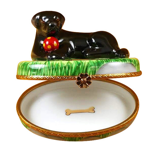 Black Lab W/Ball Rochard Limoges Box