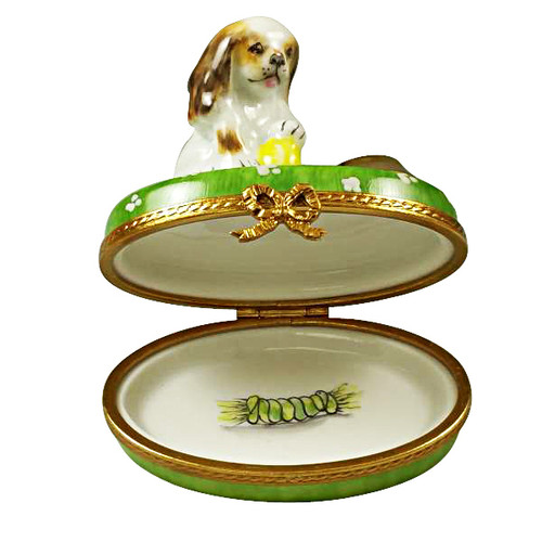 Spaniel Puppy With Ball And Bowl Of Water Rochard Limoges Box