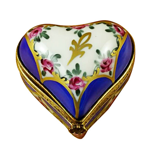 Blue Heart W/ Flowers Rochard Limoges Box