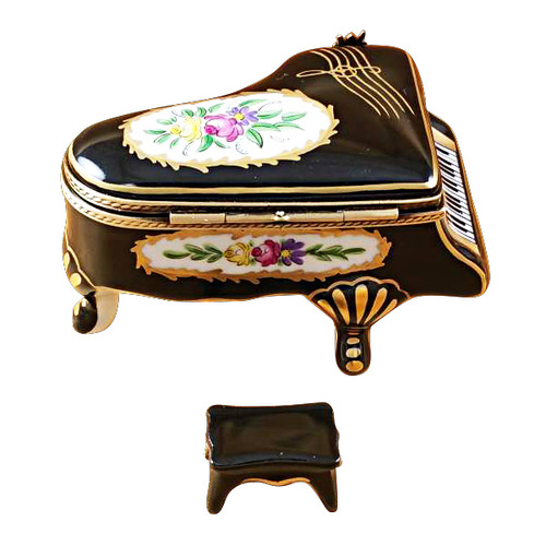 Grand Piano Floral With Porcelain Bench Rochard Limoges Box