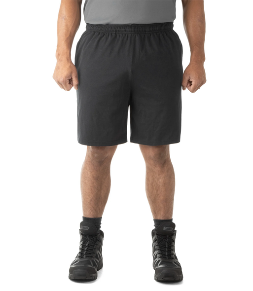 M PT Tactix Cotton Short with 100% cotton fabric, drawstring waistband, and 8-inch inseam for comfortable physical training.