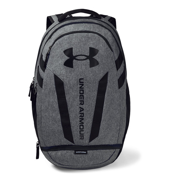 UA Hustle 5.0 Backpack with water-resistant construction, multiple storage compartments, and comfortable shoulder straps for everyday use.