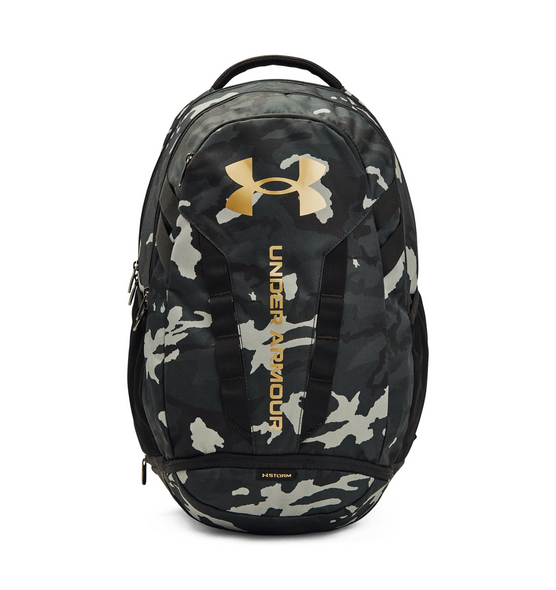 UA Hustle 5.0 Backpack with water-resistant construction, multiple storage compartments, and comfortable shoulder straps for everyday use.