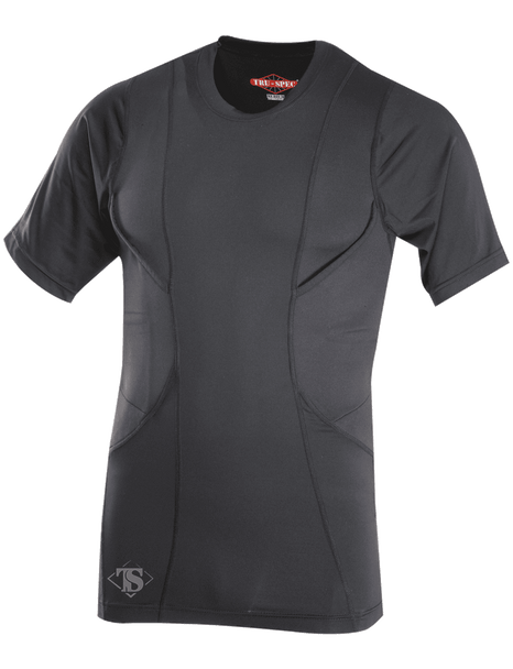 Short Sleeve Concealed Holster Shirt with TRU-DRI moisture-wicking fabric, stretch construction, dual storage pockets, and all-day comfort.