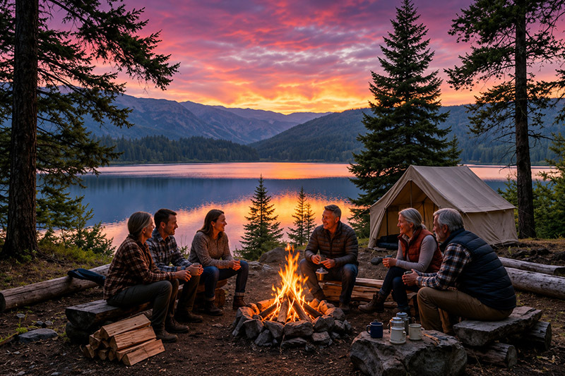 Friends around a campfire