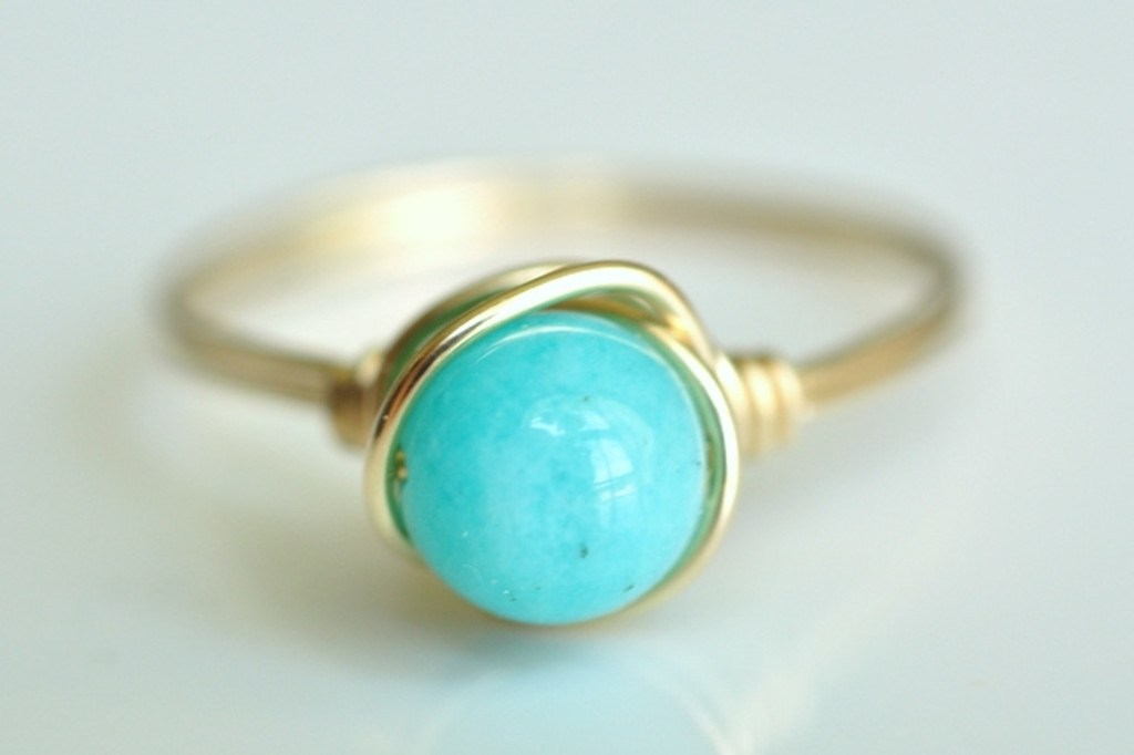 ROBINS EGG bright turquoise blue peruvian opal wire wrap ring