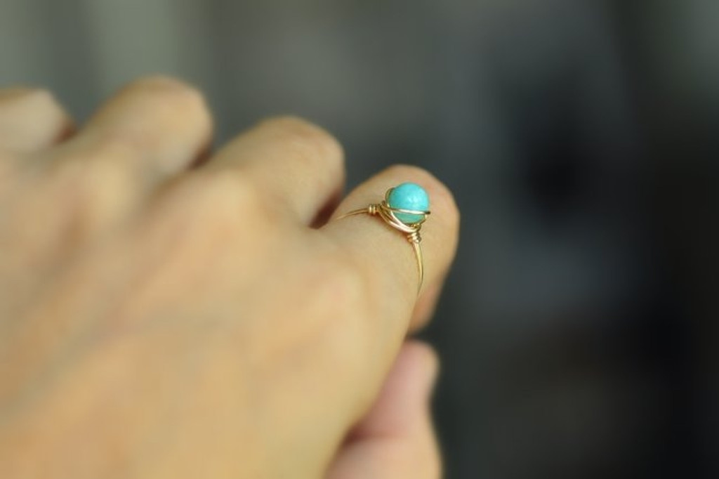 ROBINS EGG bright turquoise blue peruvian opal wire wrap ring