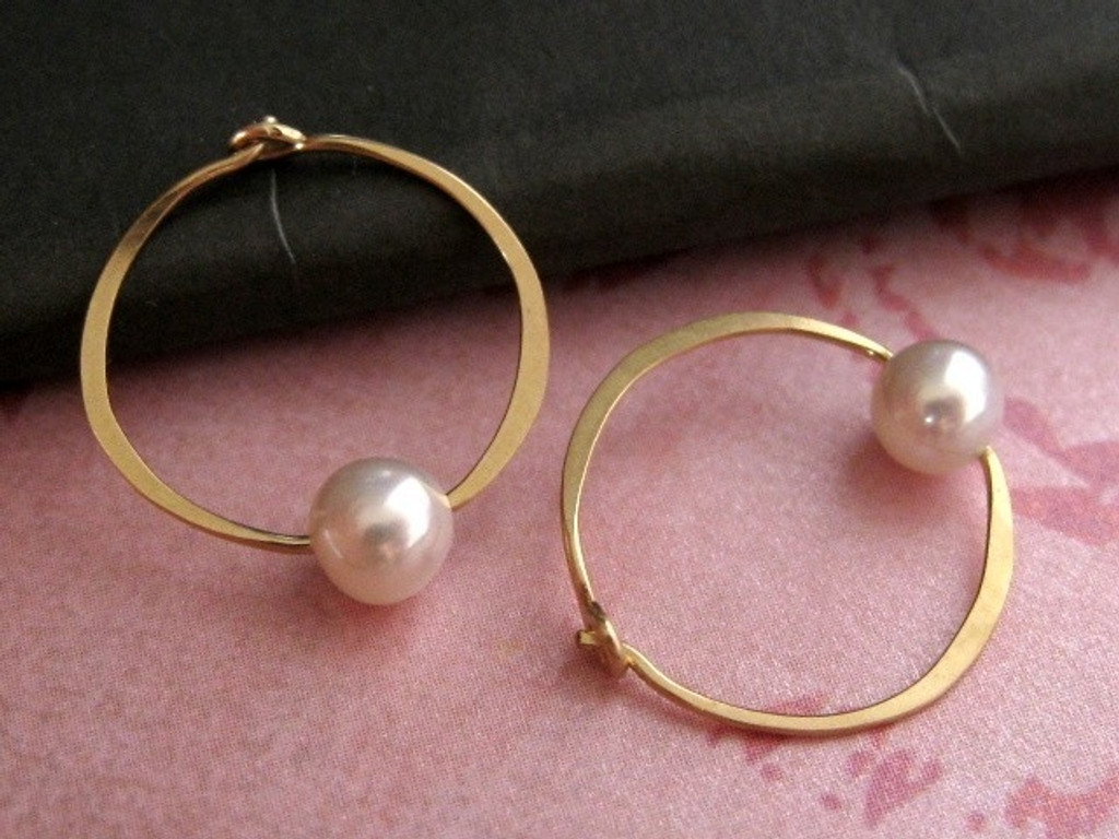 forged hoop earrings with pearl accent