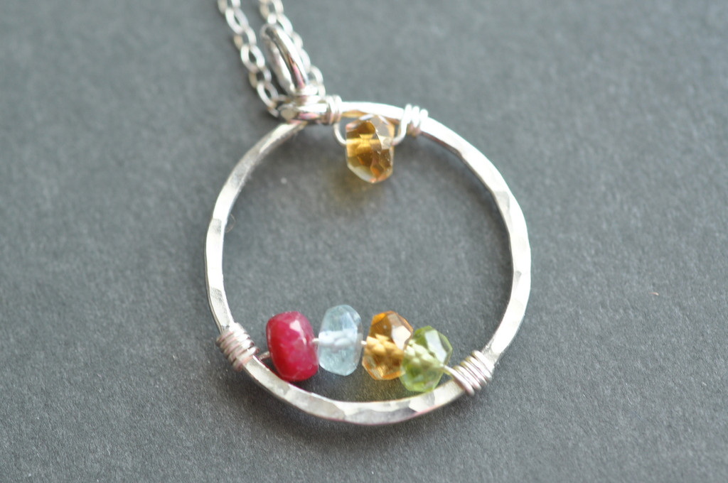 CIRCLE OF LOVE mommy necklace / genuine birthstones - build your own (double arcs)