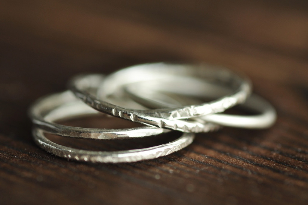 Set of 5 Skinny Stacking Rings - textured - sterling silver - thin
