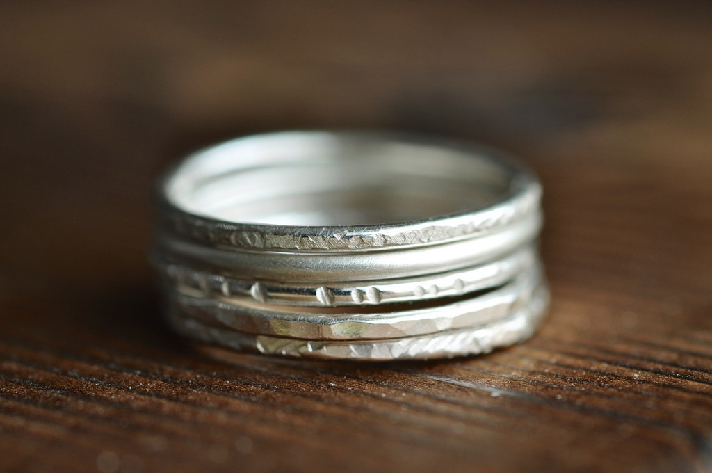 ONE(1) textured skinny sterling silver ring - stacking ring - pick your ...