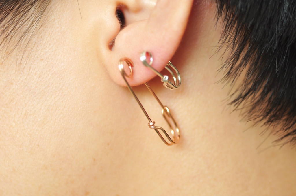 safety pin earrings - solid 14k gold, white gold, rose gold | muyinjewelry.com
